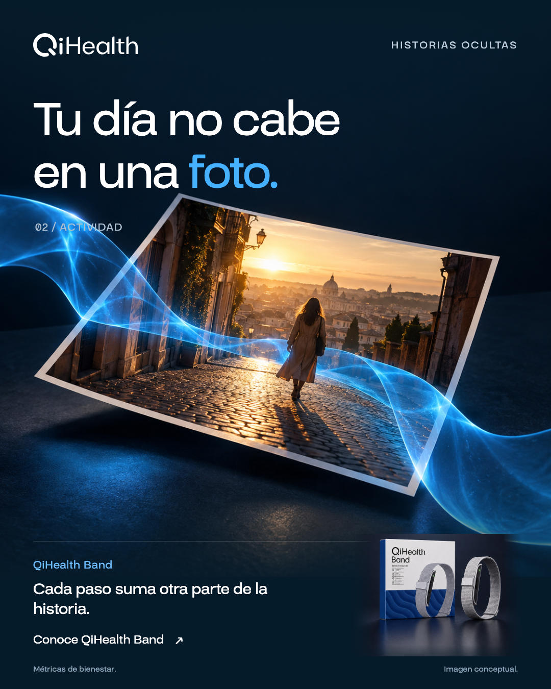 Tu día no cabe en una foto. Campaña de QiHealth Band.